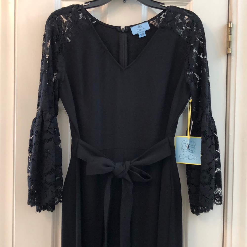 Black jumpsuit with lace sleeves